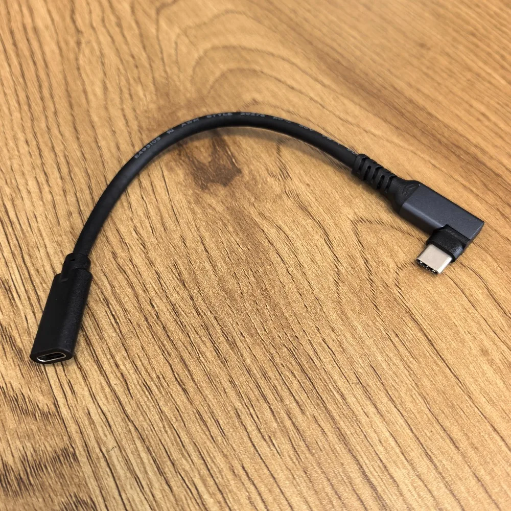 Elbow 90 Degree  USB 3.1 16Core Type-C Type C Data Extension Cable Audio Power Supply Wire Black Male to Female 20cm - view 4