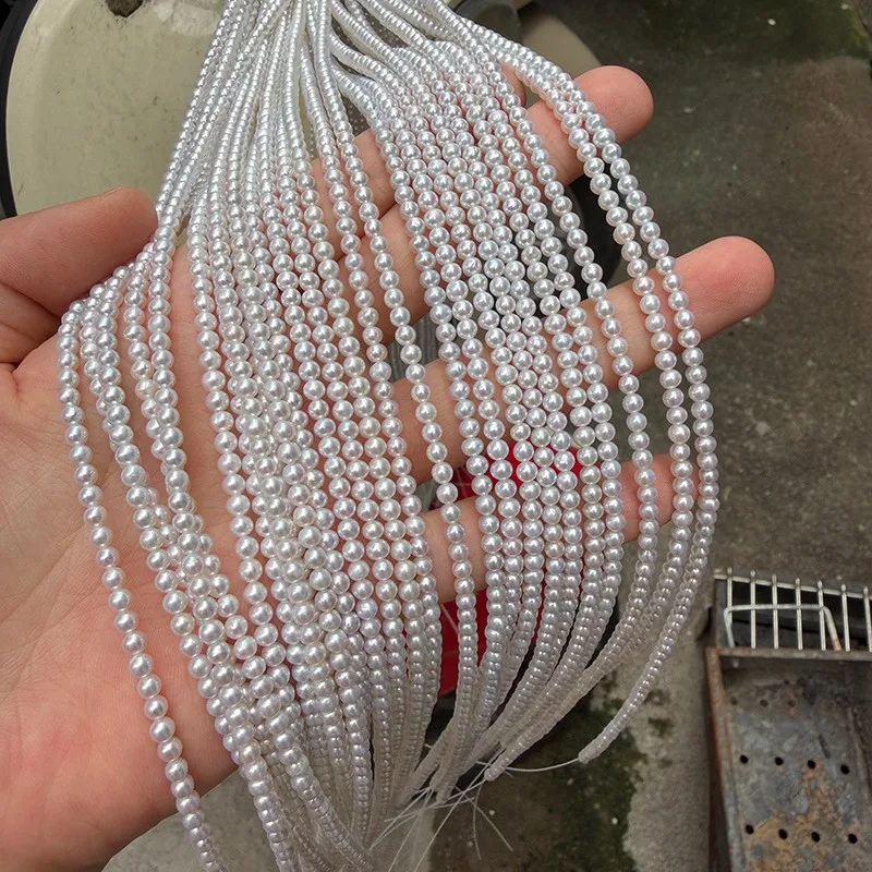 A strand of nearly round natural freshwater pearls, 3-3.5mm in size, measuring 39-40cm in length, with approximately 120 beads.