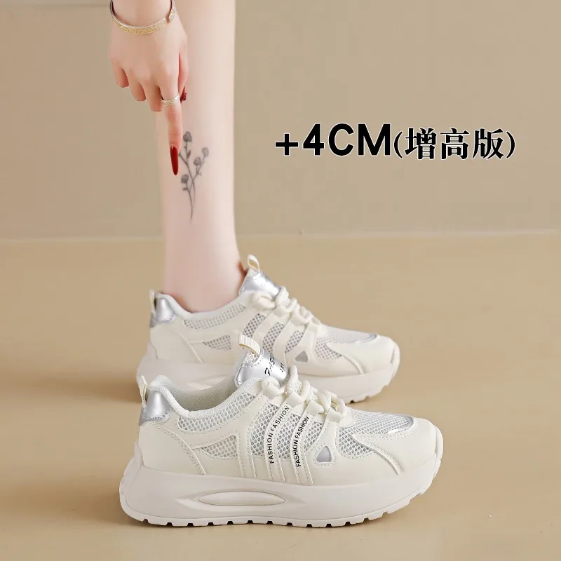 

Women Shoes 2026 Spring Autumn New Breathable Mesh Hollow Platform Sneakers Comfortable Height Increase Lace-up Casual Shoes