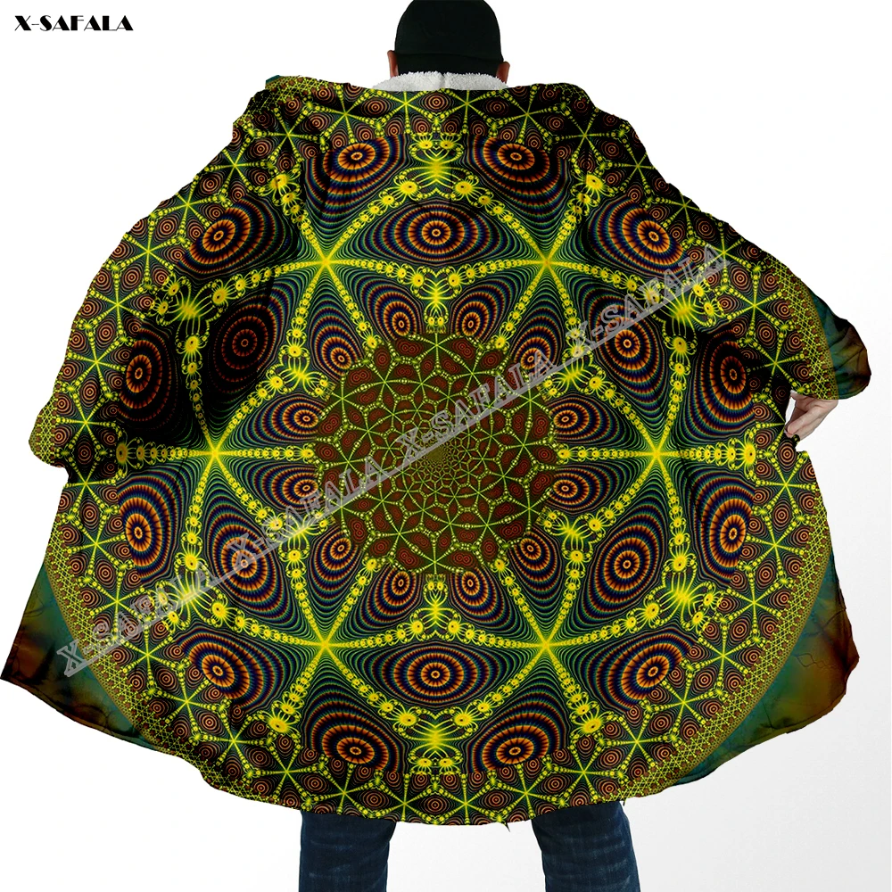 Shamanic  Mantala Art Pattern 3D Printed Overcoat Hooded Blanket Coat Cape Robe Fleece Velvet Loose Men Female Cloak Windproof