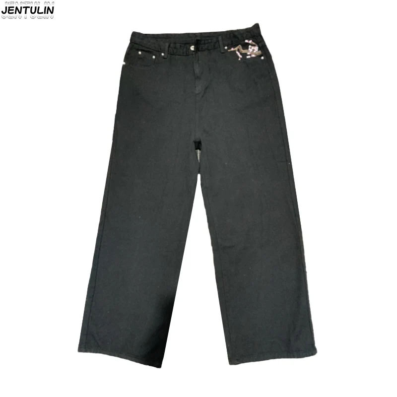 

Y2K Мешковатые джинсы Cherry Blossom Selvedge Джинсовые брюки с вышивкой для мужчин и женщин Джинсовая ткань Американский хип-хоп Уличная одежда Широкие джинсы