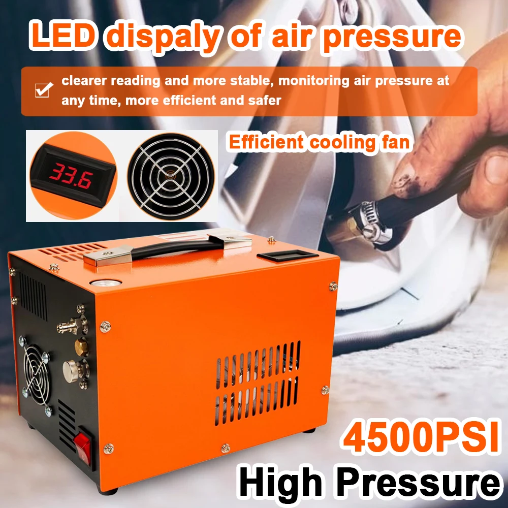 4500PSI High Pressure LED Display Air Compressor with Cooling Fan Intelligent Portable Air Compressor Car Tire Inflator Pump