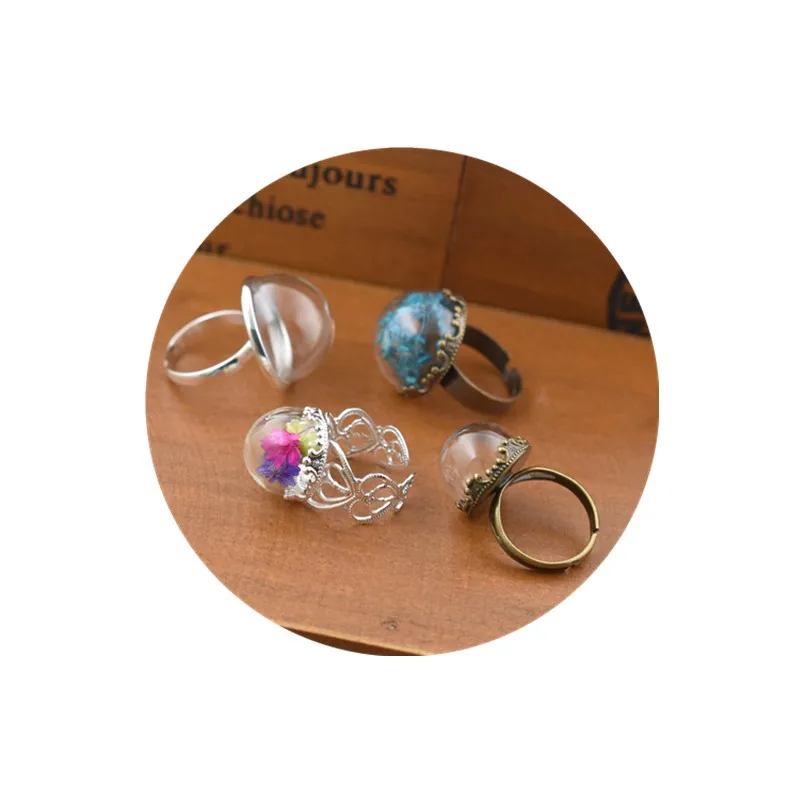 5set 15mm 20mm hollow glass dome with ring findings set glass globe vials glass bottle jewelry findings