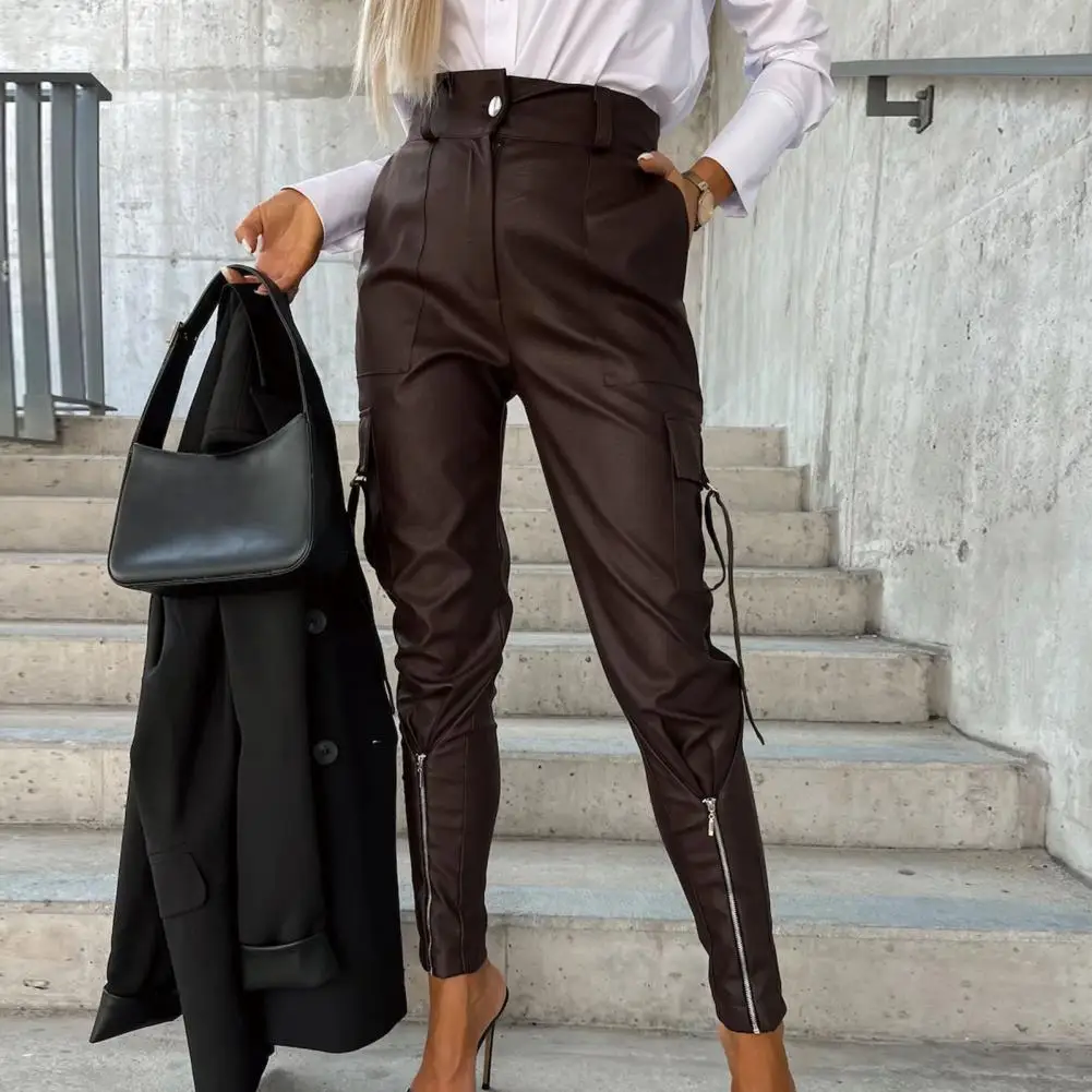 

Spring Autumn Fitted Black Soft Stretchy Pu Leather Pencil Pants Leggings Women High Waist Elegant Bottoms 2022 Fashion
