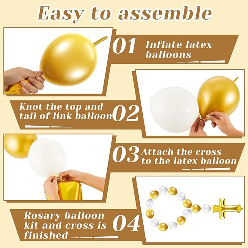 Taufe Kreuz Ballon Dekorationen DIY Gesegneter Rosenkranz Ballon Kit Taufe Tag Dekor Jungen Mädchen Goldenes Kreuz Folienballon – Detail 1