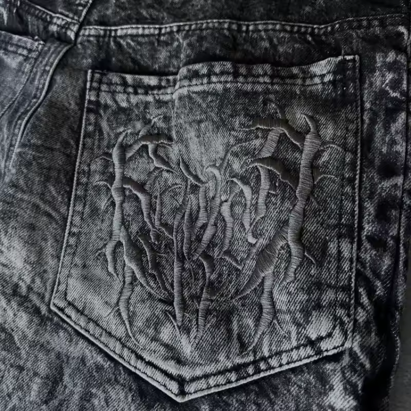 Gothic Retro Oversized Baggy Fit Unisex Mopping Pants Y2K Phantom Jeans High Street Spider Embroidered Patch Hip Hop Streetwear - Image 4