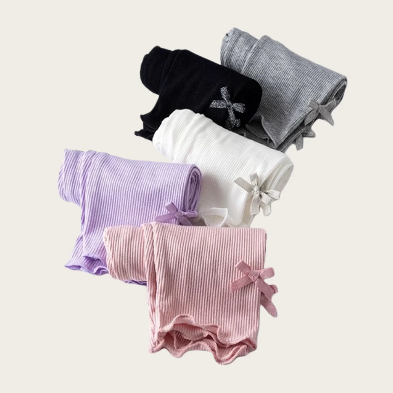 3-10Y Summer Kids Sweet Style Leggings Girls Solid Color Bow Seven Point Pants Waist Elastic Breathable Children Trousers