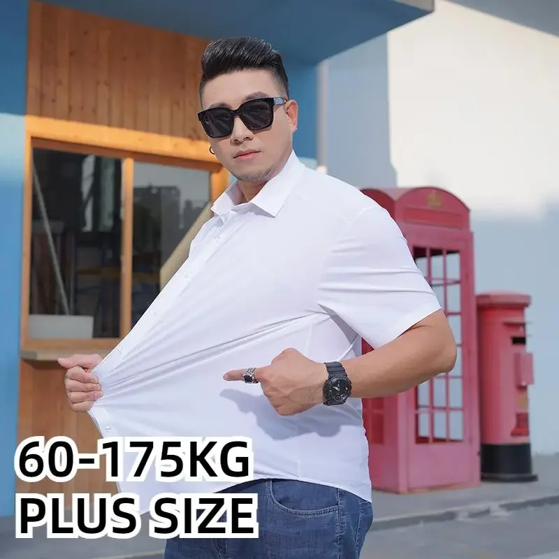 

Plus Size Men's Short Sleeve Pocket Big Size Shirt Large Business Summer Lapel Shirt