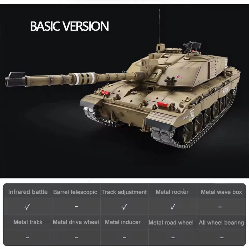 Henglong 1/16 TK7.0 RC 전투 탱크 플라스틱 챌린저 II RTR 모델 3908 2.4G 원격 제어 탱크