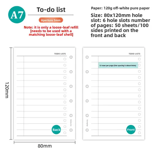 A7 50Sheets Loose Leaf Notebook Refill Spiral Binder Inner Page Weekly Monthly To Do Line Grid Inside Paper Stationery - Image 15