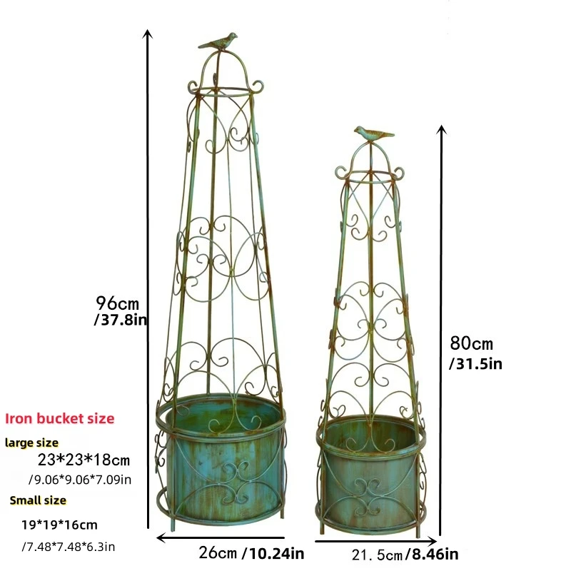 Wrought Iron Climbing Trellis for Balcony Garden, Creative Round Design with Flower Box, Clematis Climbing Frame, Rose Climbing Trellis with Elevated Support