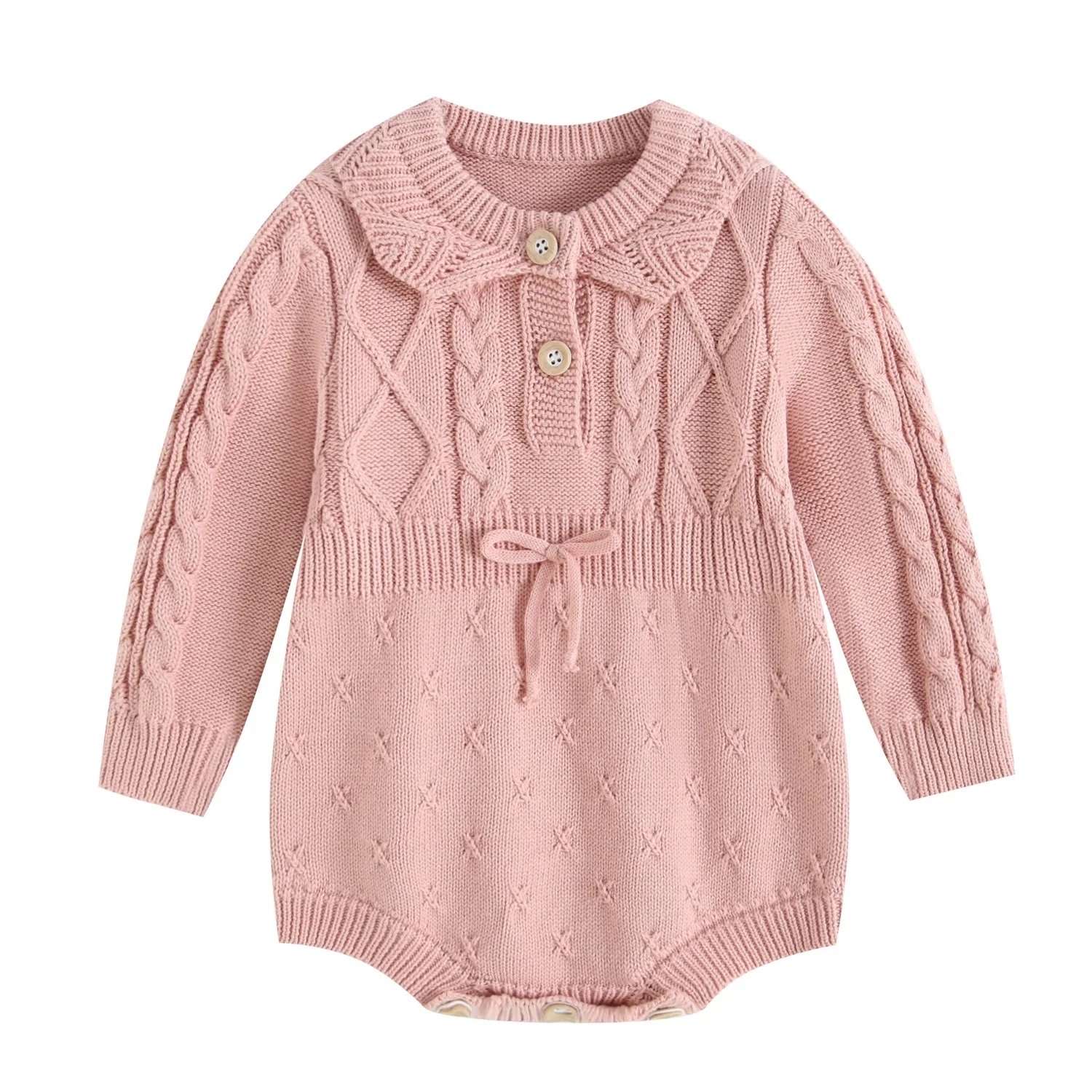 0-24M 100% Cotton Newborn Baby Girl Knit Romper Autumn Winter Thick Clothes Long Sleeve Sweater Bodysuit Outfit
