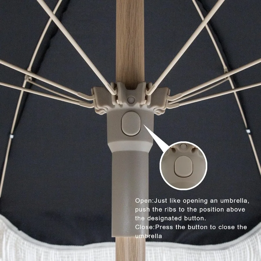 Sombrilla Boho Beach Patio de 7 pies con paraguas de mercado con flecos con protección UV UPF 50+ y dosel resistente al agua 1,5 madera P