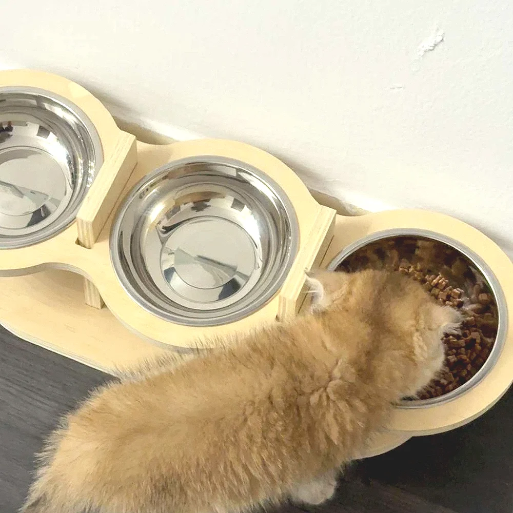 

Wooden Cat Bowl Elevated Dog Bowls Pet Feeder Feeding Watering Supplies15 Degree Tilted Raised Adjustable for Kittens Puppy Cats