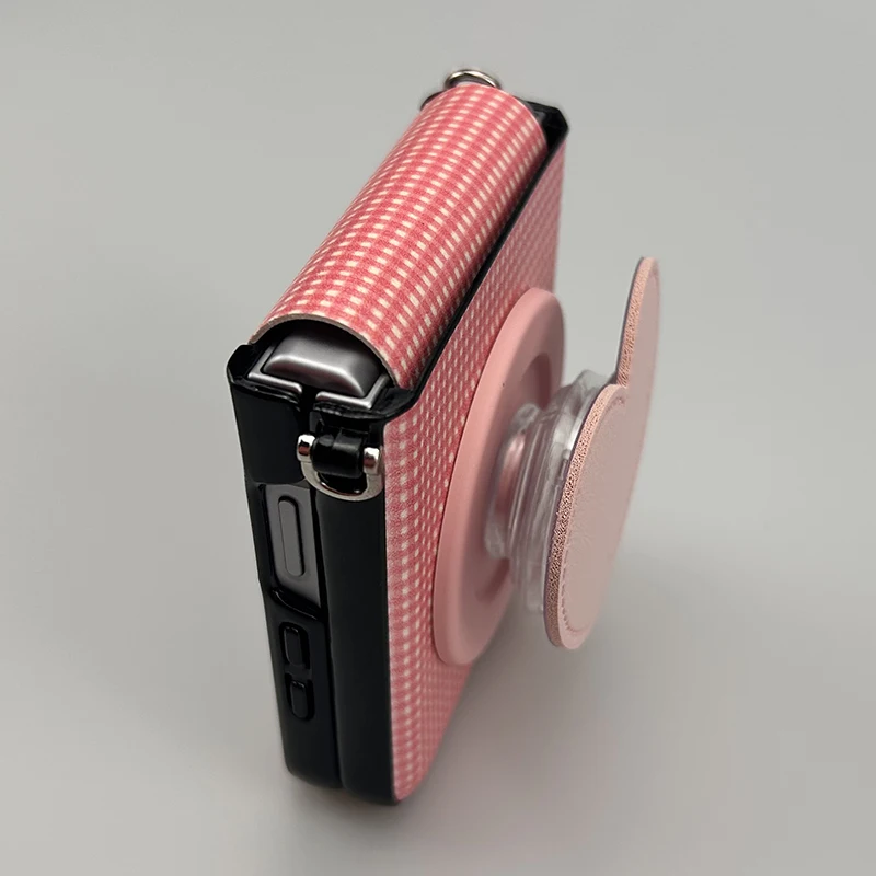 

z flip 6 phone cases pink grid magnetic flip leather case for Samsung Galaxy z flip7 zflip6 zflip5 zflip4 3 Kawaii heart holder