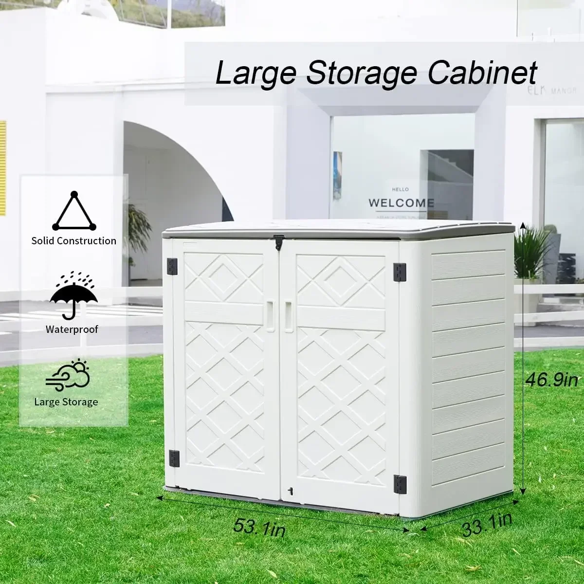 Sheds,38 cu.ft. Outdoor Storage Box for Garden,Patio and Backyard,Customized Shelves &Lockable(Off White)