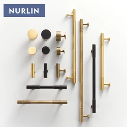 Nurlin Solid Brass Art Deco Vertical Lines Linear Kitchen Cabinet Knobs T Bars Bedroom Wardrobes Long Pull Drawer Handle