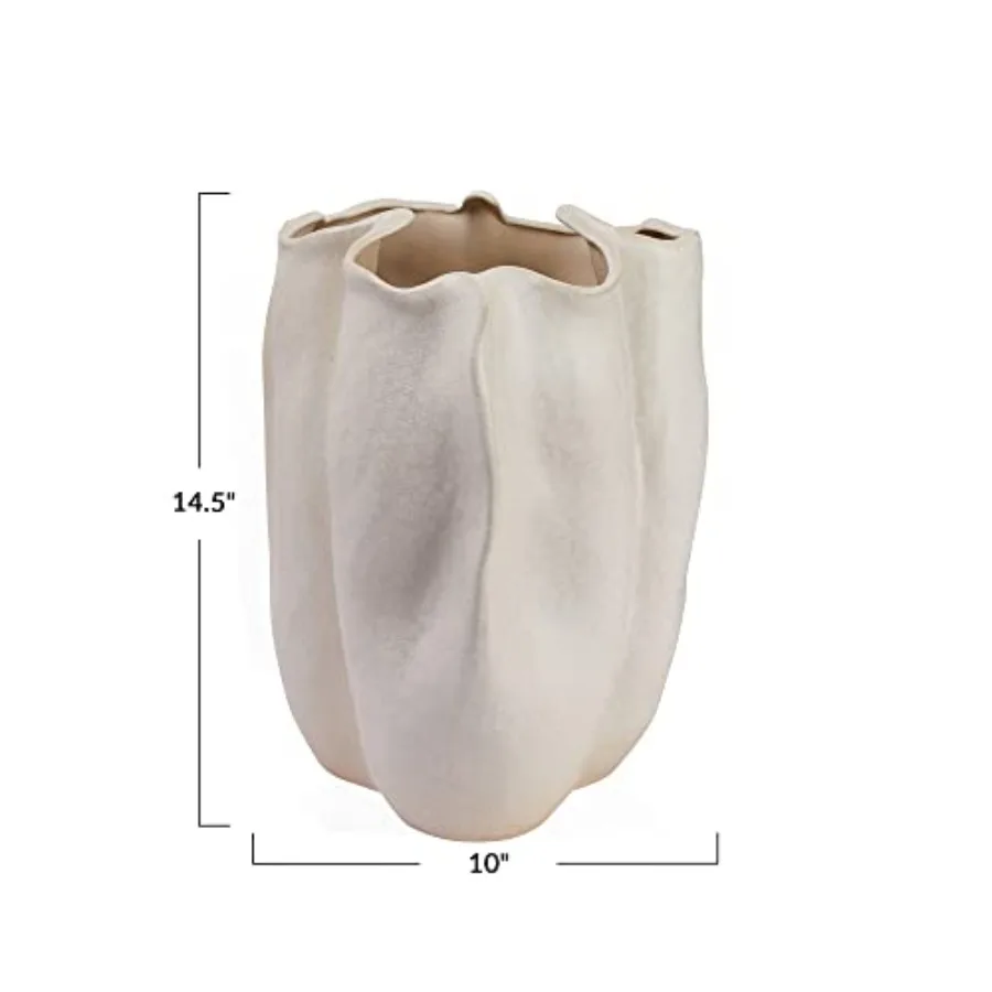Organically Shaped Stoneware Vase for Home Decor White Durable Handcrafted Finish