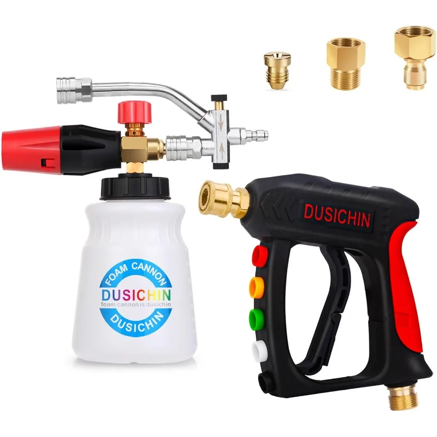 

DUSICHIN мойка высокого давления, короткий пистолет, пенопластовая пушка с 1 4, быстроразъемный разъем для мойки автомобилей, комплект пенного пистолета, аксессуар с двойным разъемом и