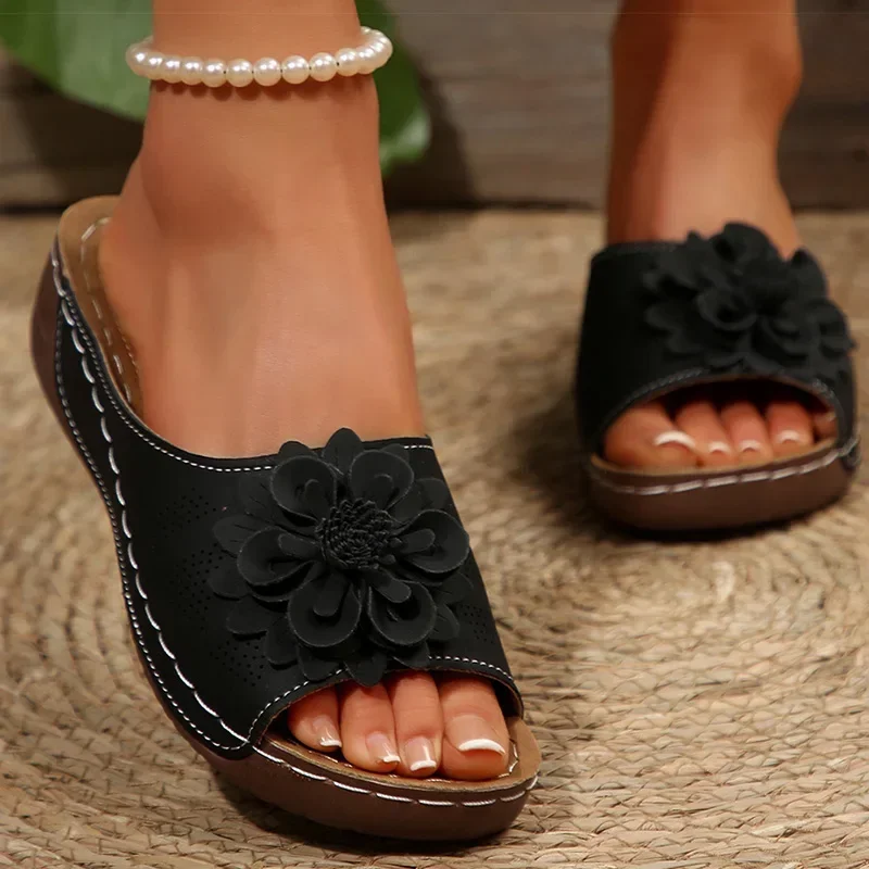 

Женские сандалии, сандалии на мягком каблуке, лето 2024, повседневная обувь на танкетке, женские элегантные шлепанцы на низкой платформе, Sandalias Mujer