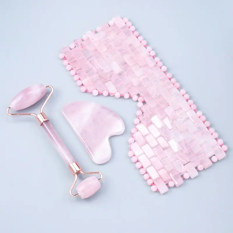 

Natural Rose Quartz Facial Roller Guasha Scraper Sleep Mask Set Ice Jade Stone Body Eye Therapy Spa Relaxation Skincare Tool