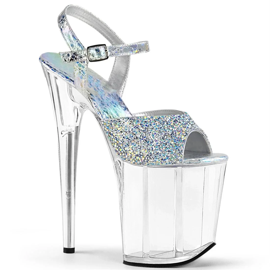 

Summer New 20cm High Heel Sandals Silver Sequin Wedding Shoes Nightclub Pole Dance Shoes
