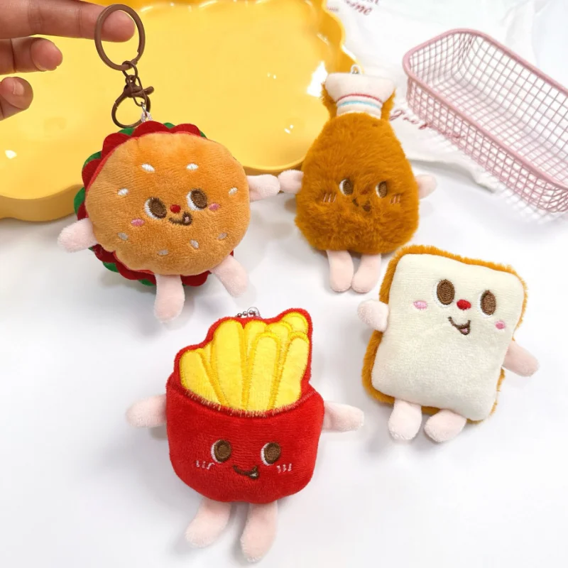 Delicacy Squeak Hamburger Cute Re-Ment Plush Toy Keychain Chicken Drumstick French Fries Cartoon Gift Doll Plush Toy Keychain