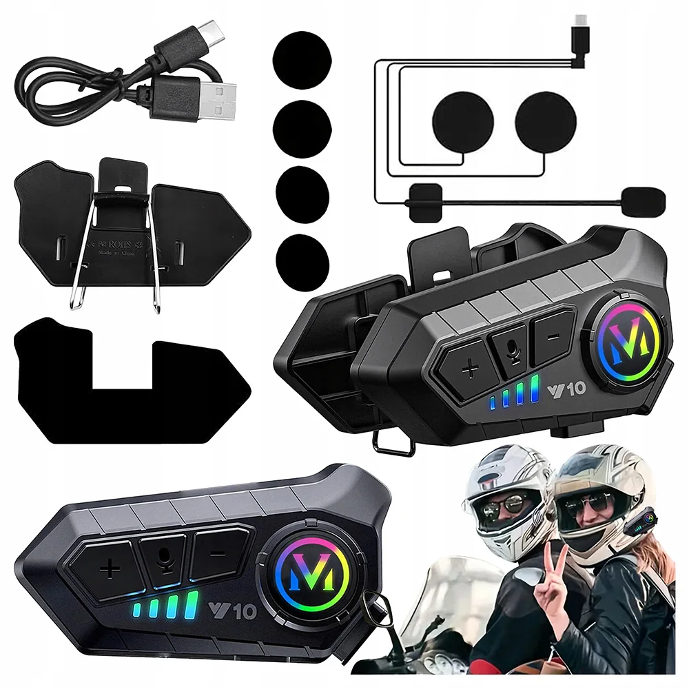 Bluetooth 5.3 Motorradhelm-Headset, Bluetooth-Headset, Sprachsteuerung, kabelloser Freisprech-Anruf-Kopfhörer, wasserdicht, 1000 mAh, mit Umgebungslicht