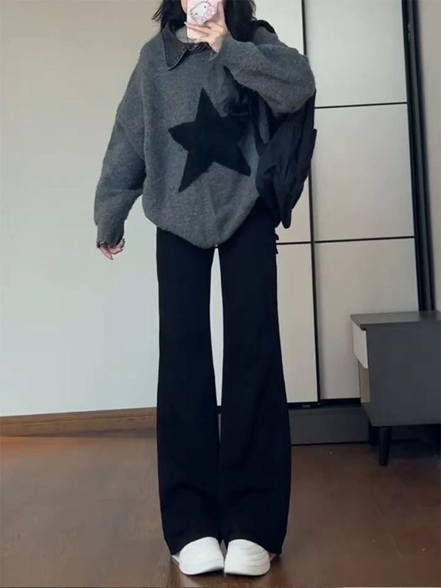 

Расклешенные джинсы с высокой талией, женские эластичные джинсовые брюки больших размеров, прямые брюки-копыта, повседневные хлопковые эластичные брюки