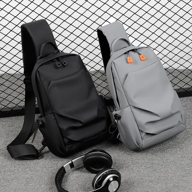 新しいメンズカジュアルチェストバッグクールシングルショルダークロスボディバッグ多機能ストリートスタイル夏-pu-素材