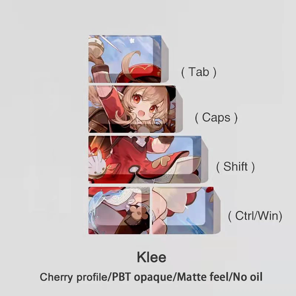 5 Keys/set Genshin Impact Key Caps Tab CapsLK Shift Ctrl Win Keycaps Cherry Profile PBT Dye Subbed Anime Cartoon Gaming Keycap