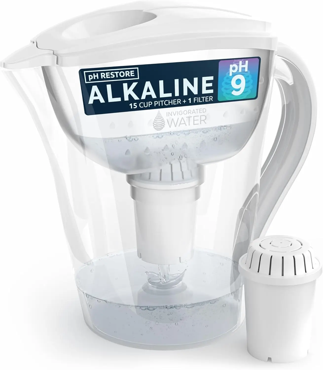 

Фильтр-кувшин с 1 щелочным фильтром – очиститель воды с высоким уровнем pH, без BPA, вместимость 14 чашек, с индикатором SmartLight для замены фильтра