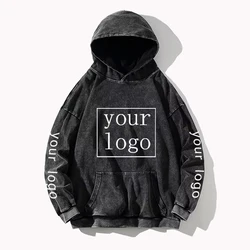 Sudaderas con capucha con estampado personalizado, diseño artesanal, texto, logotipo, imagen, sudadera lavada Vintage de algodón, sudaderas personalizadas con envío directo