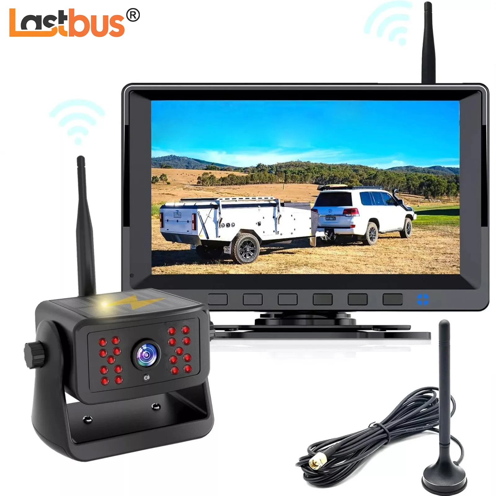 

Lastbus Wireless Waterproof Solar Magnetic Rear View Camera Night Vision With Wireless 7" DVR Monitor For Car Truck Caravan RV