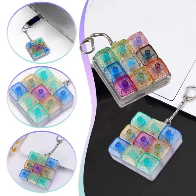 Fidget Toys LED Glowing Keyboard Keychain Clickable Buttons Portable Stress Relief Anti Anxiety Desktop Decor Adults Unique Gift