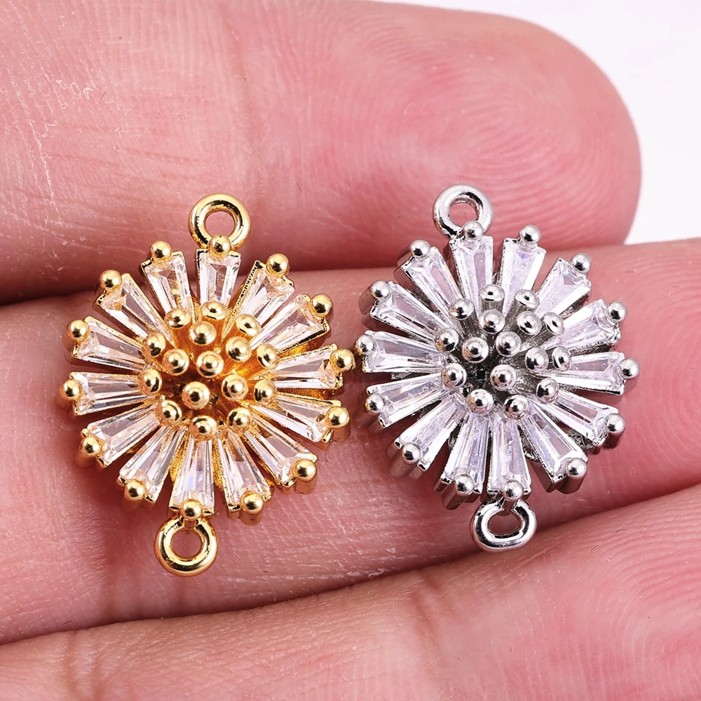 Juya 3Pcs/Lot Handmade Decorative Cubic Zirconia Flower Charms Connectors Accessories For DIY Bracelet Earring Jewelry Making