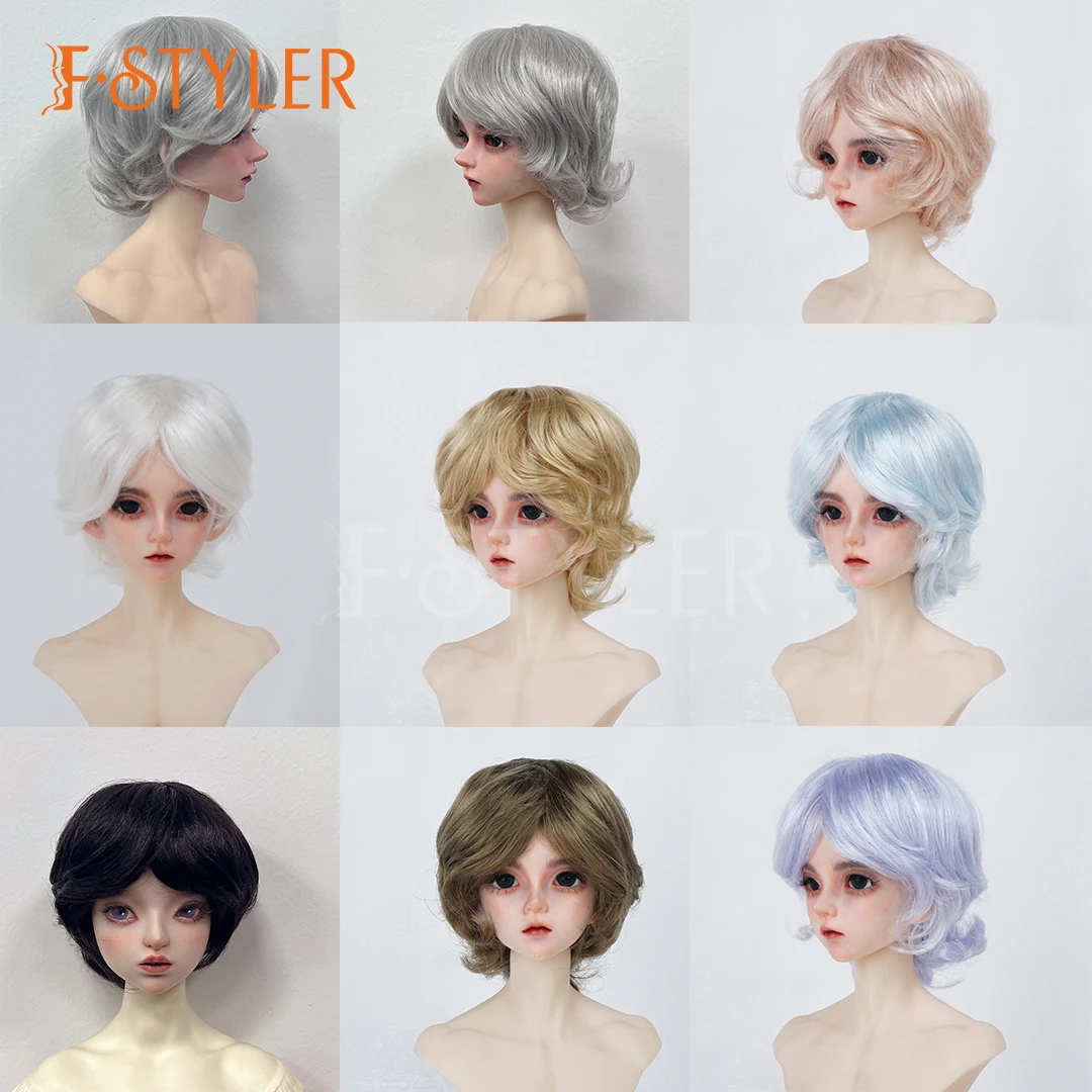 

FStyler BJD Doll Wig Boycut Synthetic Mohair Wigs 5-6inch 6-7inch 7-8inch 8-9inch Multicolor Dolls Hair Back Wavy