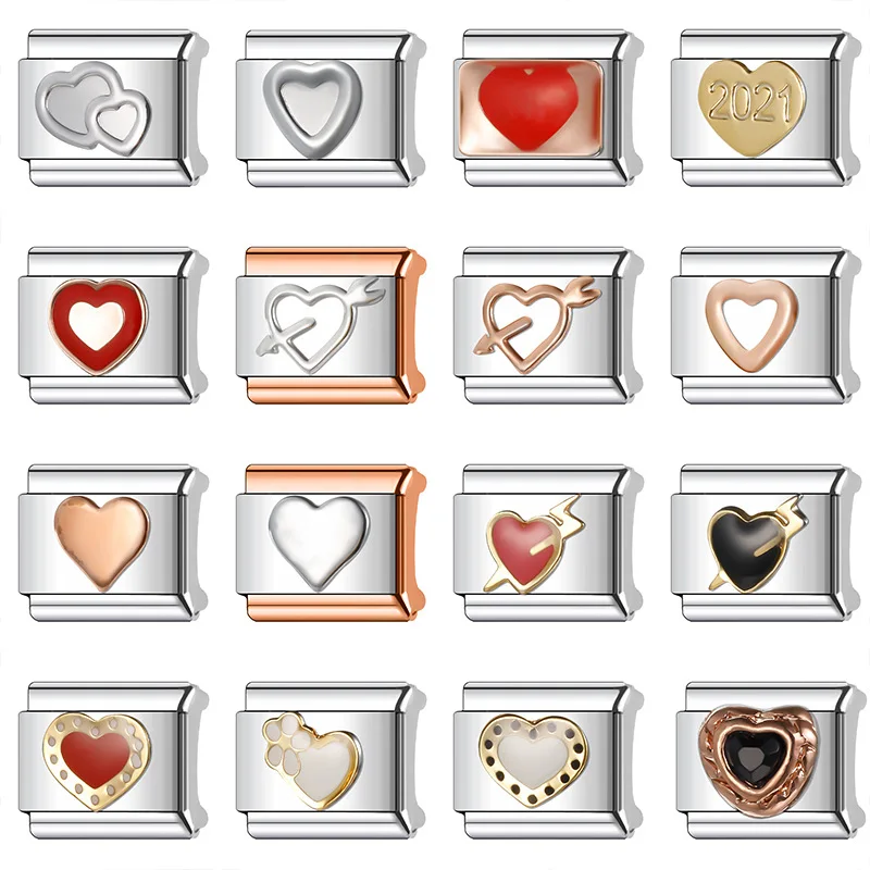 Memnon 2024 Fashion New Women Gift Sweet heart Charm Italian Links Charms Fit 9mm Stainless Steel Bracelet Making DIY Jewelry