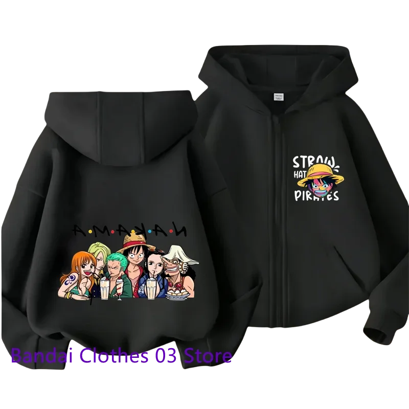 Anime New One Piece Kids Zipper Hoodie Cartoon Luffy Print Autumn/Winter Long-sleeved Sweatshirt Boys And Girl Casual Jacket Top