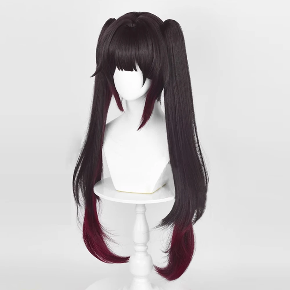 RANYU Honkai Star Rail Sparkle Wig Synthetic Long Straight Brown Wine Red Mix Layered Ponytail Game Cosplay Hair Wig for Party