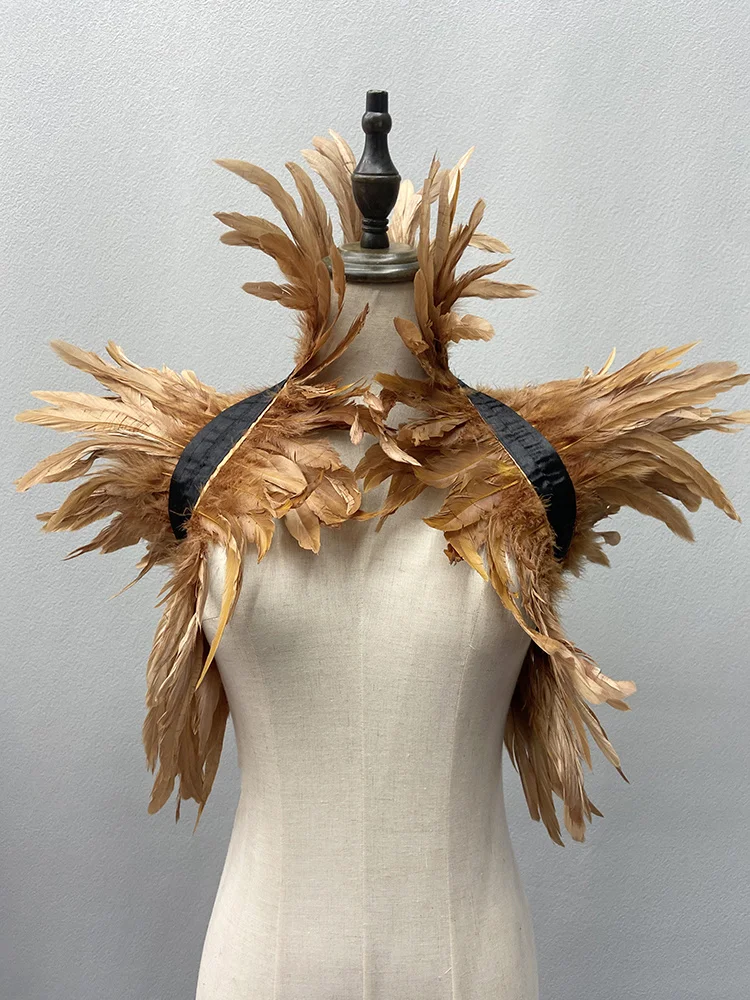 Châle en plumes de luxe pour femmes, écharpe de couleur unie, vraie plume, épaules, faux col, Halloween, Cosplay, Punk, gothique