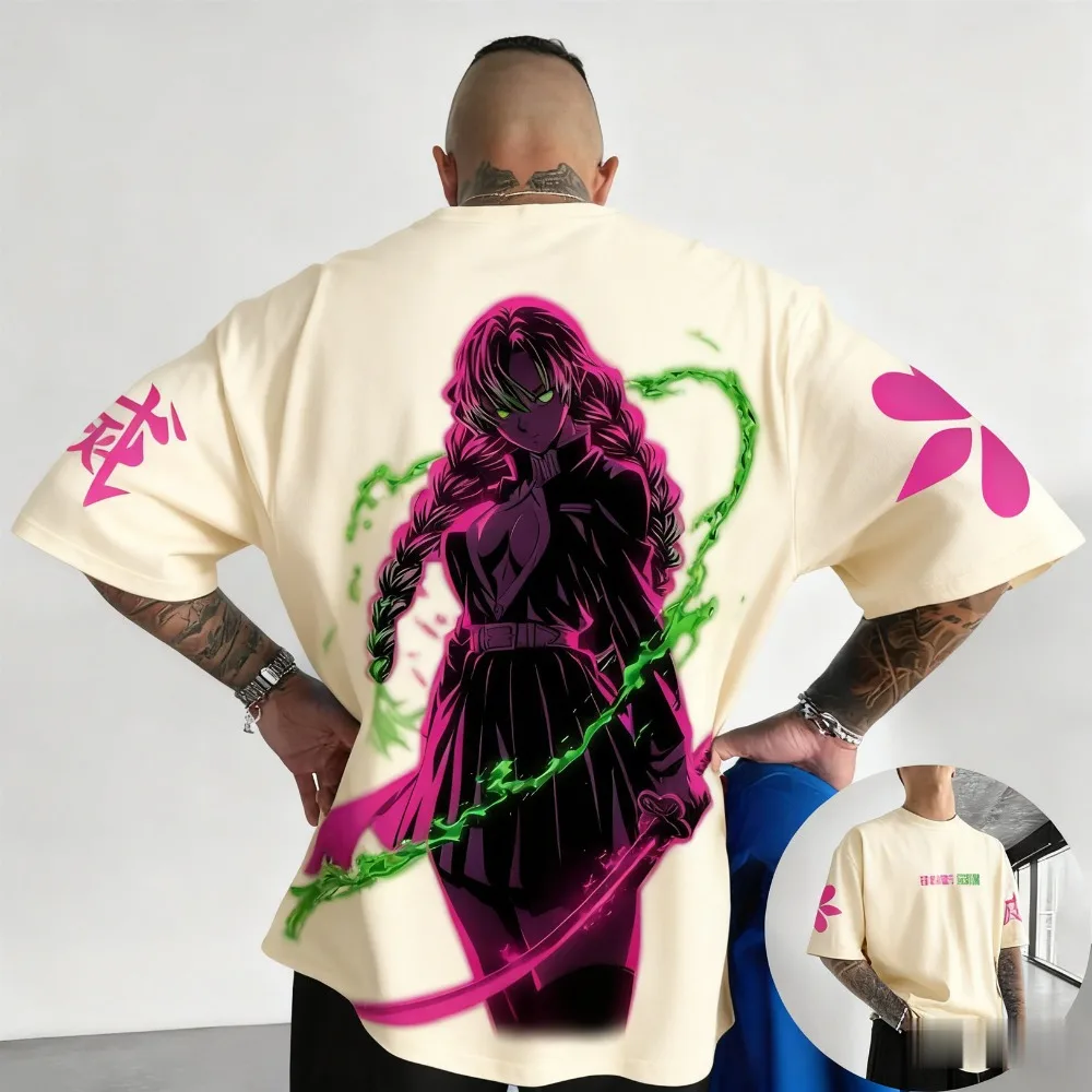 2026 Demon Slayer Mitsuri Kanroji verano de talla grande camiseta hombres mujeres parejas versátil compras Fitness tendencia estilo Casual