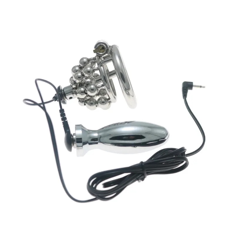 Electric Shock Chastity Device Scrotum Bondage Chastity Lock Sex Toys For Men Anal Plug Cock Cage Penis Sleeve Metal Penis Ring