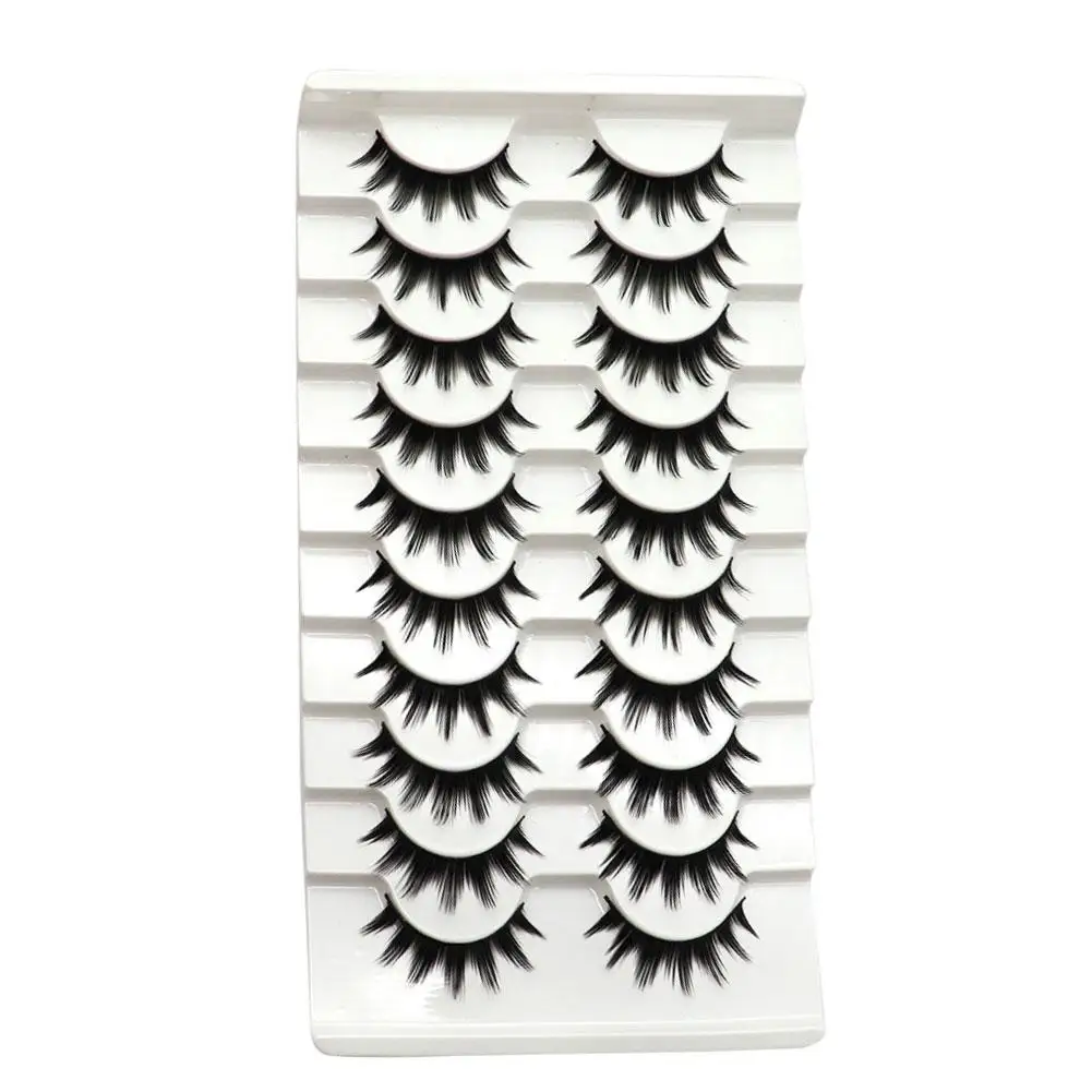 Nieuwe 10 paar valse wimpers dikke curling manga cosplay zwarte harde steel natuurlijke wimpers verlenging make-up cosmetische hulpmiddelen