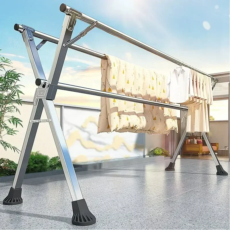 Outdoor stable windproof horseshoe drying rack, floor-to-ceiling folding drying rack  rod quilt drying artifact