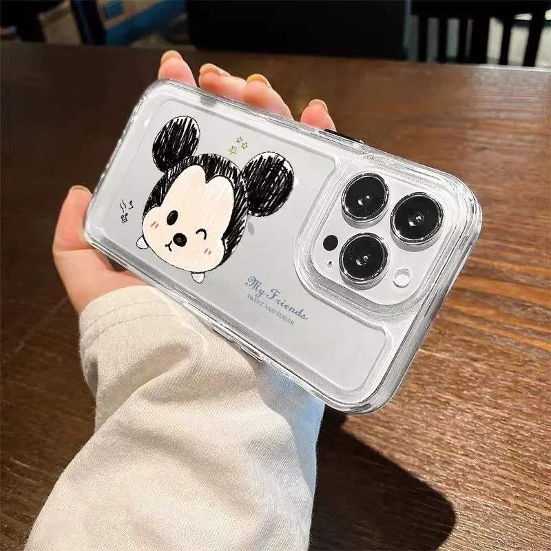 New Disney Mickey Minnie Mouse Hand Drawn Cartoon Phone Case For iPhone 15 14 13 12 16 Pro Max XR XS X 7 8 Plus Clear Soft Cover