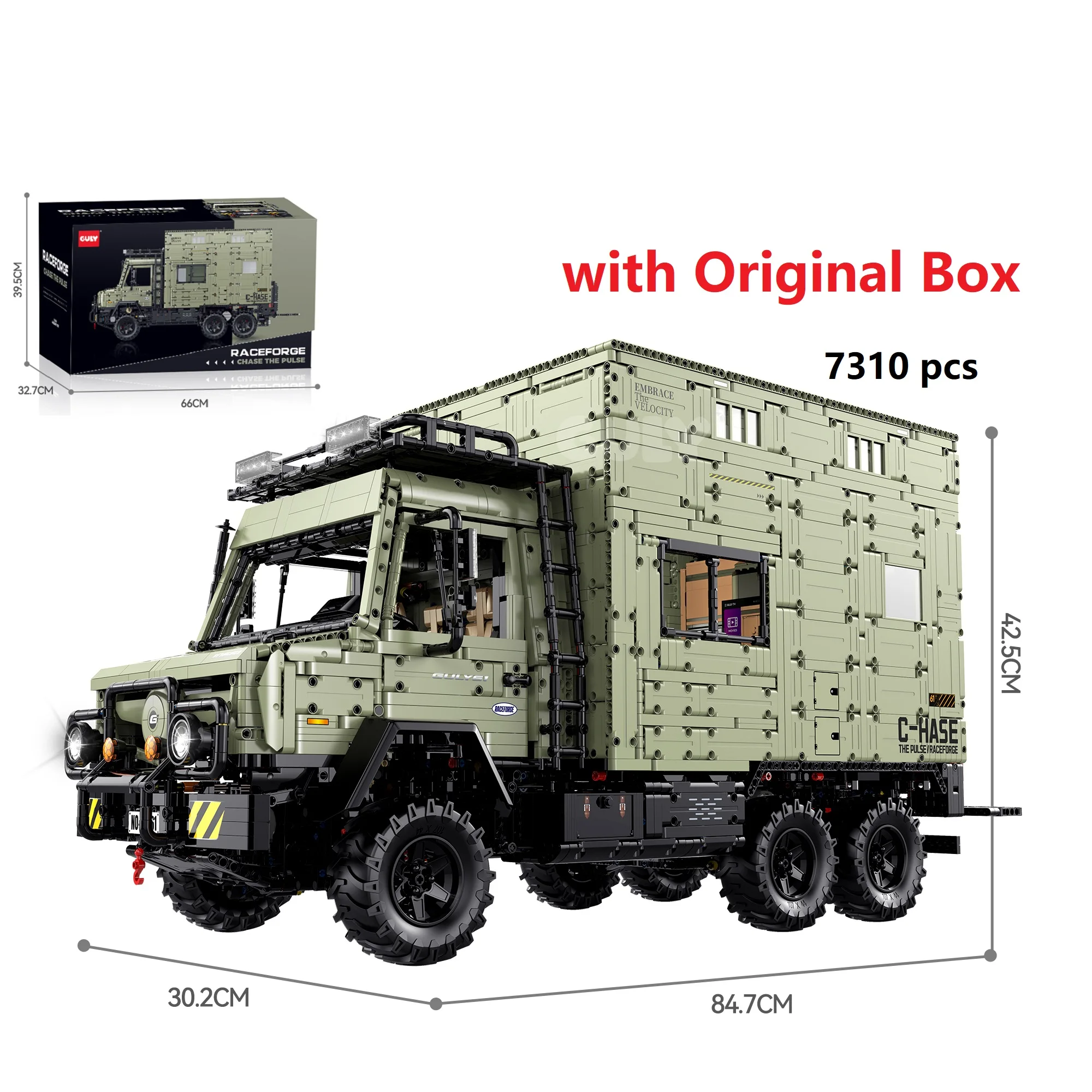 With Original Box1:8 Scale 6x6 Offroad Camper RV Truck Building Blocks Huge Heavy Duty Explorer Vehicle Bricks Model For 7310Pcs