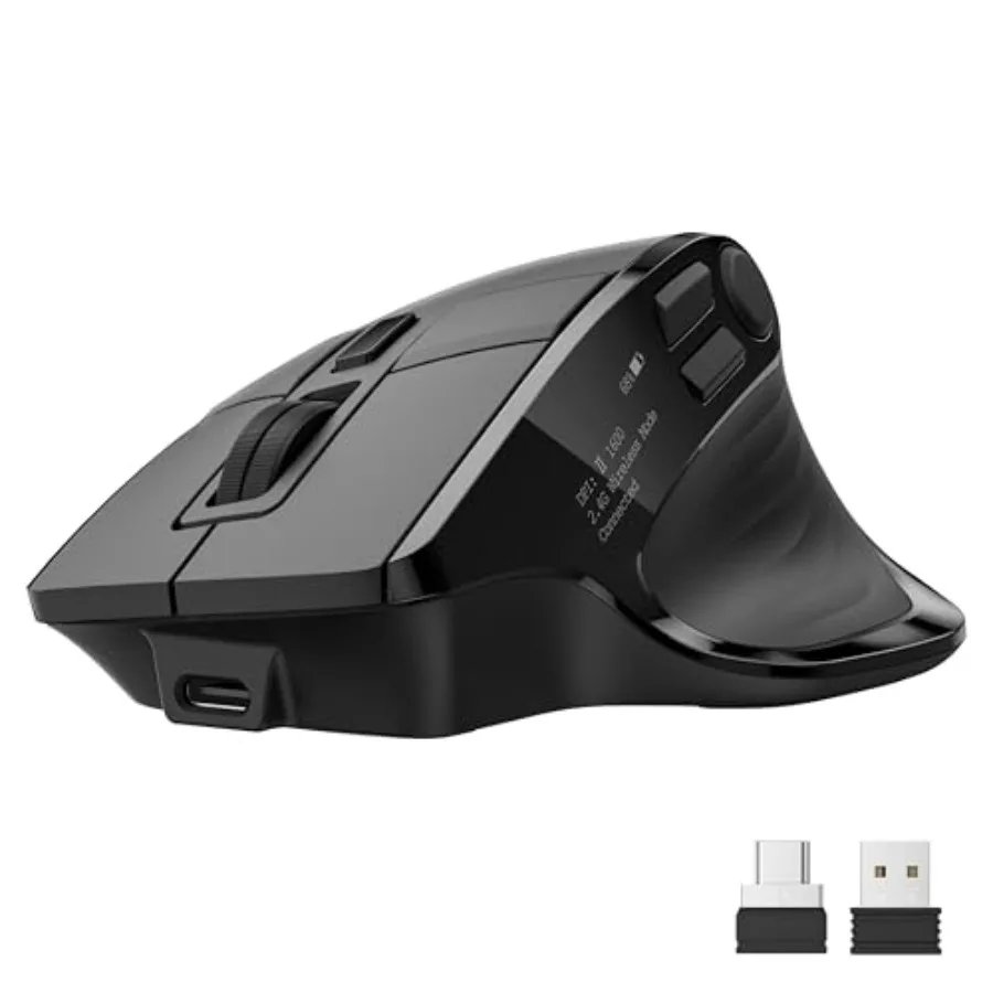 Wireless Mouse for Laptop: Ergonomic Bluetooth Computer Mouse with OLED Screen Black 4000 DPI Rechargeable 5 Programmable Butto