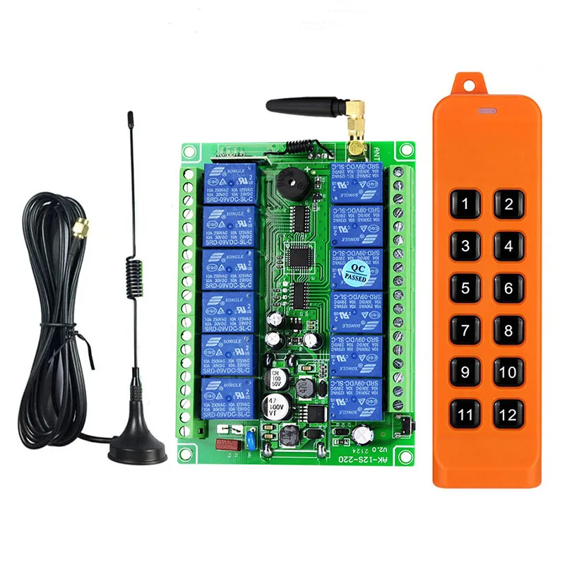 3000m Industrial DC 12V 24V 36V 48V 12CH RF Wireless Remote Control Overhead travelling crane System Receiver Suckers antenna