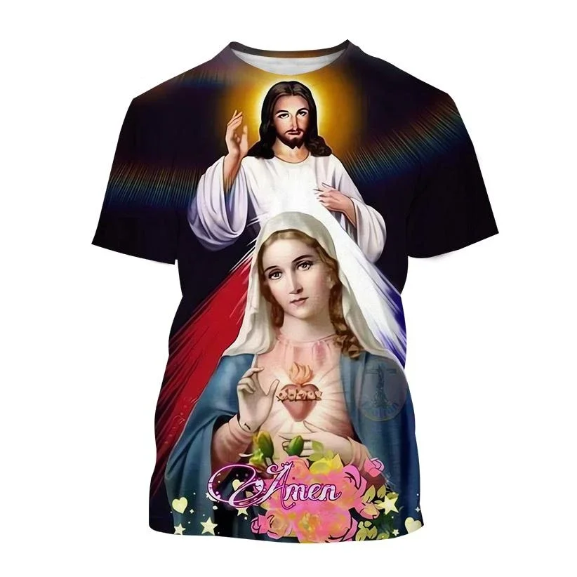 Hot Sale Jesus Cross God Cross Jesus Loves All Christian Unisex Casual Top Christian Mother of God Virgin Mary 3D Print T-Shirt